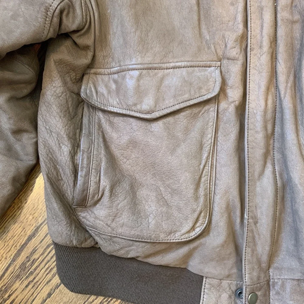 Vintage Men's Brown Leather Bomber Jacket Size 46 Moto Pilot Retro‎ Hipster